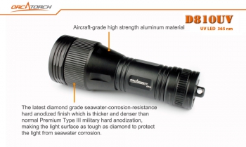 OrcaTorch D810UV Подводный аккумуляторный ультрафиолетовый фонарь для дайвинга