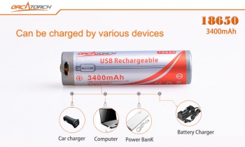 18650 USB OrcaTorch (3400mAh) Li-ion аккумулятор с зарядным устройством